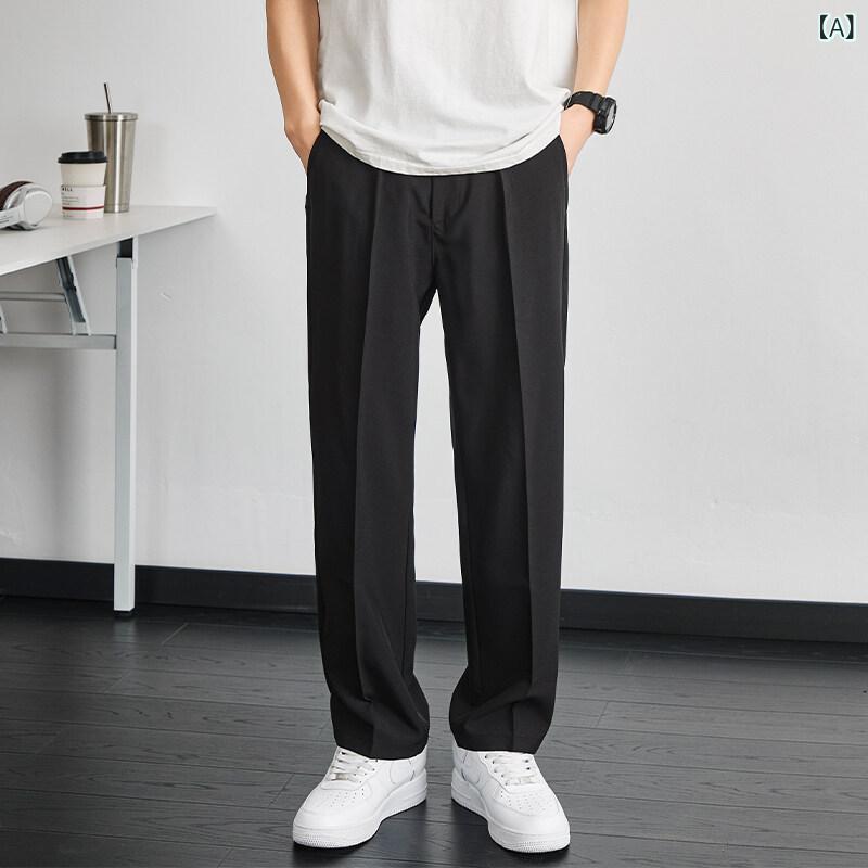 メンズ 西? 直筒 九分 ブラック 春夏 灯芯? 麻 ビジネス カジュアル 垂感 軽量 通勤 普段使い ハイストリート トレンド スーツパンツ ロングパンツ ?腿 シルエット
