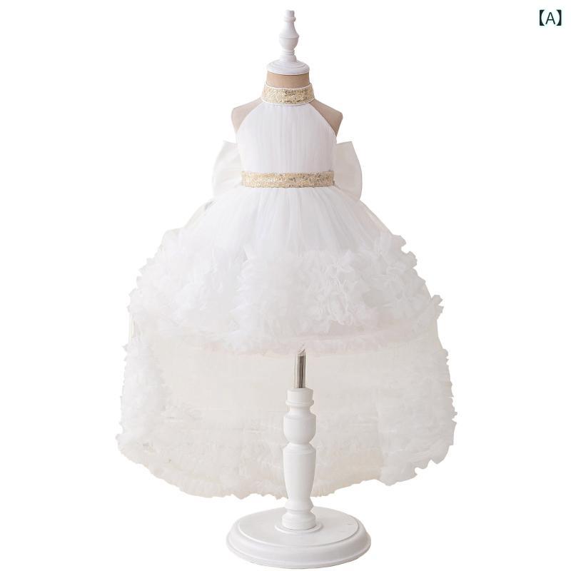 女の子 子供 礼服 ドレス プリンセスドレス パーティー ドレス 誕生日 パーティー 撮影用 キッズ 女児 チュチュドレス コットン混紡 ポリエステル コットン 裏地付き 花辺 蝶結び プリンセス スタイル 甘め 可愛い風 クラシック風 ファッション風