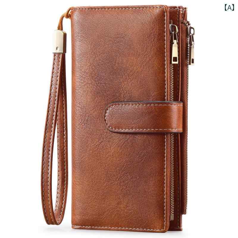 レディース 長財布 RFID 防盗 三つ折り 財布 女性用 手帳型 ?? 欧米風 復古 油・暾皮 PU革 車縫線 純色 浅棕色 ピンク系 グレー ブラック ブルー 秋冬 日常使い 多機能 軽量