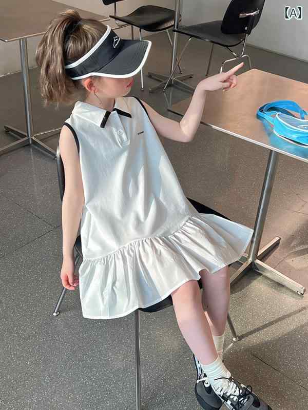 女の子 ノースリーブ ワンピース 子供 背心裙 吊帯裙 A字スカート 綿 柔軟素材 白色 かわいい 夏 韓版 大きめサイズ 通学 普段使い 吸湿速乾 軽量 伸縮性