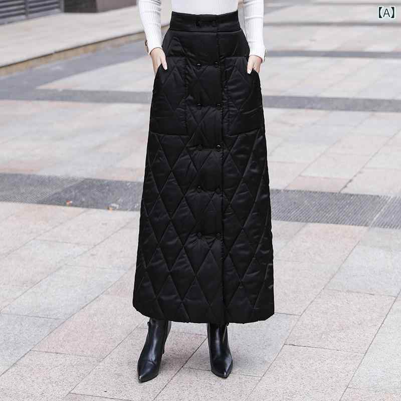 スカート ミディ 半身スカート レディース 加厚 羽?棉 Aライン 包ヒップ ロングスカート 格子柄 ブラック 通勤 気質 暖か 切り替え ポケット ジッパー 二列ボタン 無弾性 コットン 高級感 秋冬
