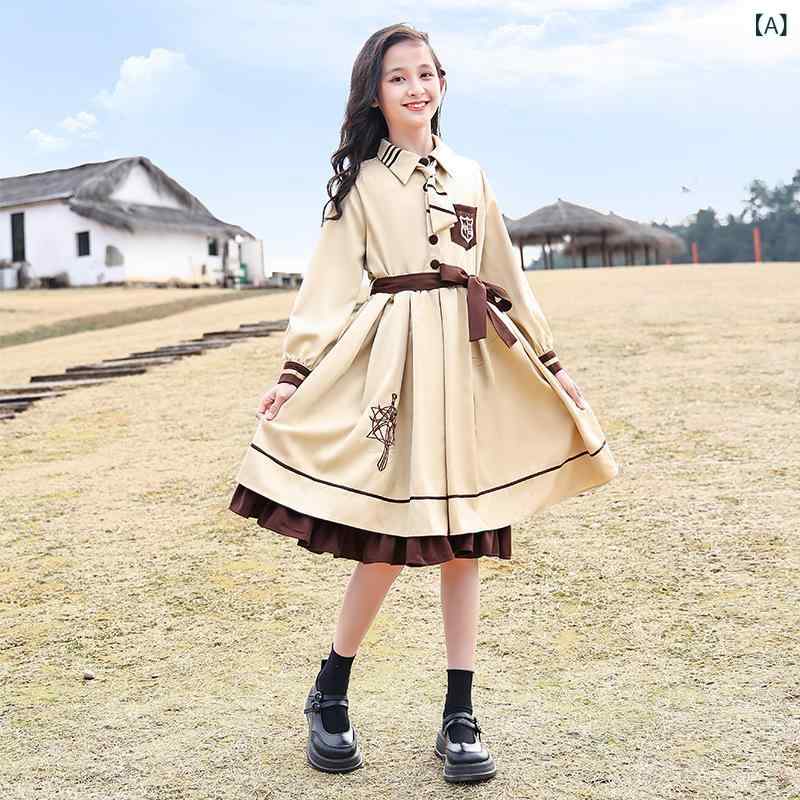 女児 ワンピース 春秋 ロリータ プリンセス 学院風 秋冬 長袖 斗篷 セット トップス スカート 2点セット 中大童 柔軟 混紡 ポリエステル 純色 セットアップ かわいい プリンセスドレス カジュアル 日常使い