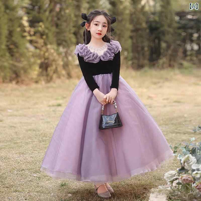 女の子 ドレス 女児 礼服 プリンセスドレス 紫色 ロングスリーブ フレアスカート チュール プリンセス 女の子用 フォーマルドレス 誕生日 パーティー 発表会 演奏会 コスチューム ポリエステル プリーツ加工 コート加工 起毛加工 酵素ウォッシュ キッ 5,722円