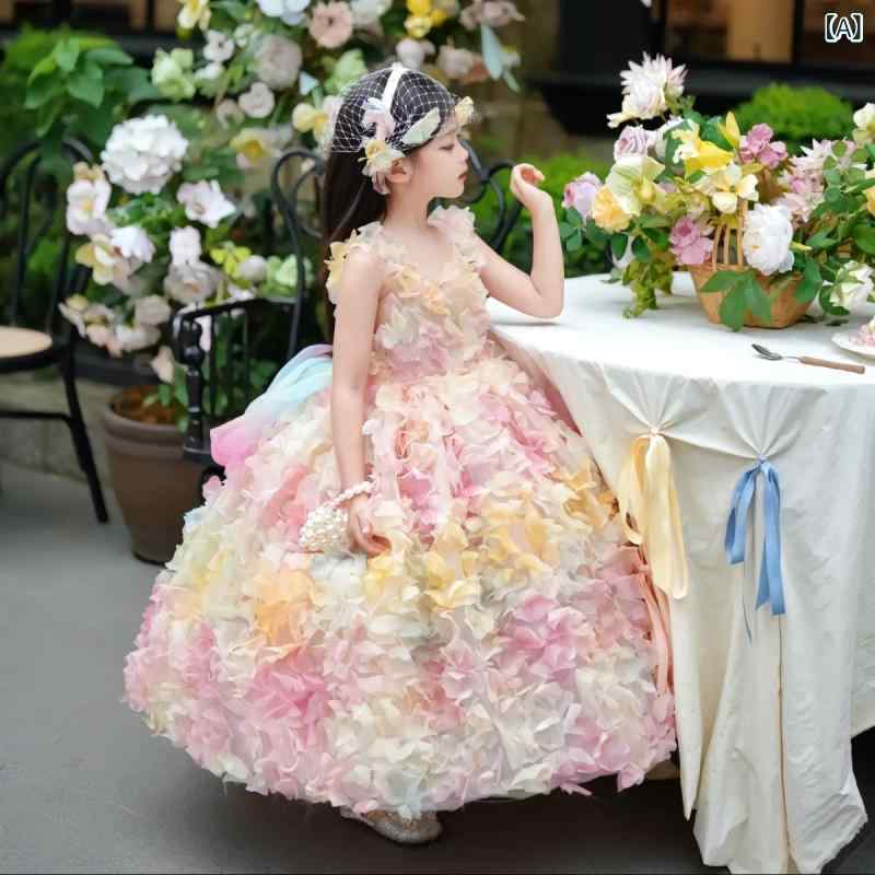 女の子 ドレス キッズ 女児 パーティー ワンピース 誕生日 宴会 プリンセス スカート 一文字肩 花柄 春秋 夏 冬 春 秋 化繊混紡 ポリエステル プリーツ加工 コート加工 剪毛加工 酵素洗い B級安全 通学 普段使い かわいい 洋気 軽量 伸縮性