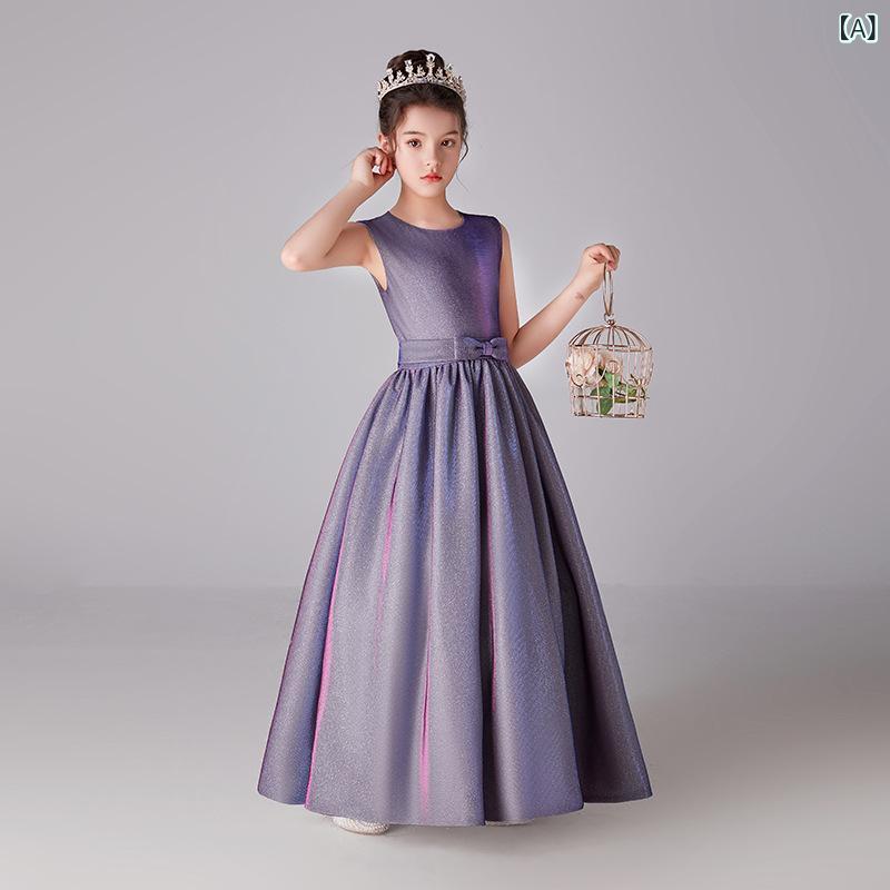 女児 礼服 演奏ドレス 女の子 ロング丈 小提琴 ピアノ パフォーマンス プリンセスドレス 司会 ウォーキング 酵素洗 ポリエステル混紡 花柄 110cm 120cm 130cm 140cm 150cm 160cm