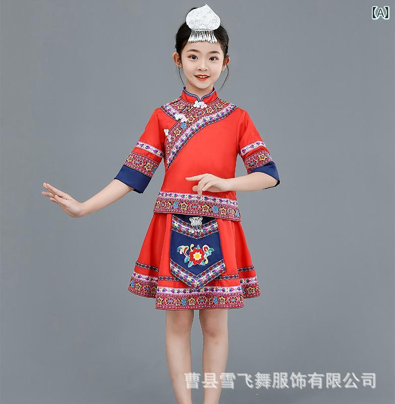 子供用 民族 衣装 セット 男女 プリンセス ワンピース トップス ズボン 帽子 麻混紡 リネン 混紡 切り替え 花辺 民族風 ダンス衣装 通年 赤 赤系 ブルー ブルー系 白 プリンセスライン かわいい 子供 パフォーマンス 衣装 セット 110cm