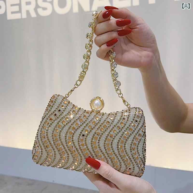 クラッチバッグ メンズ レディース ハンドバッグ チェーンバッグ ミニバッグ イブニングバッグ 宴会用 結婚式用 パーティー用 ゴールド シルバー 珍珠ボタン ジルコニア装飾 PU素材 硬め 横型 方形 ロック開閉 鎖扣 都市シンプル 日常使い かわいい