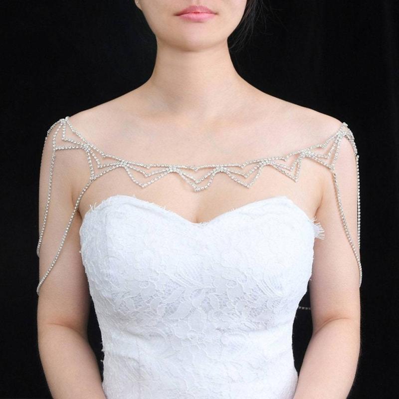 肩チェーン 女性用 肩飾り 水晶 幾何学 デザイン シンプル 多層 合金 人工宝石 銀色 金色 ウェディング ドレス アクセサリー 輝き 華やか パーティー 装飾 肩ストラップ 結婚式 ジュエリー