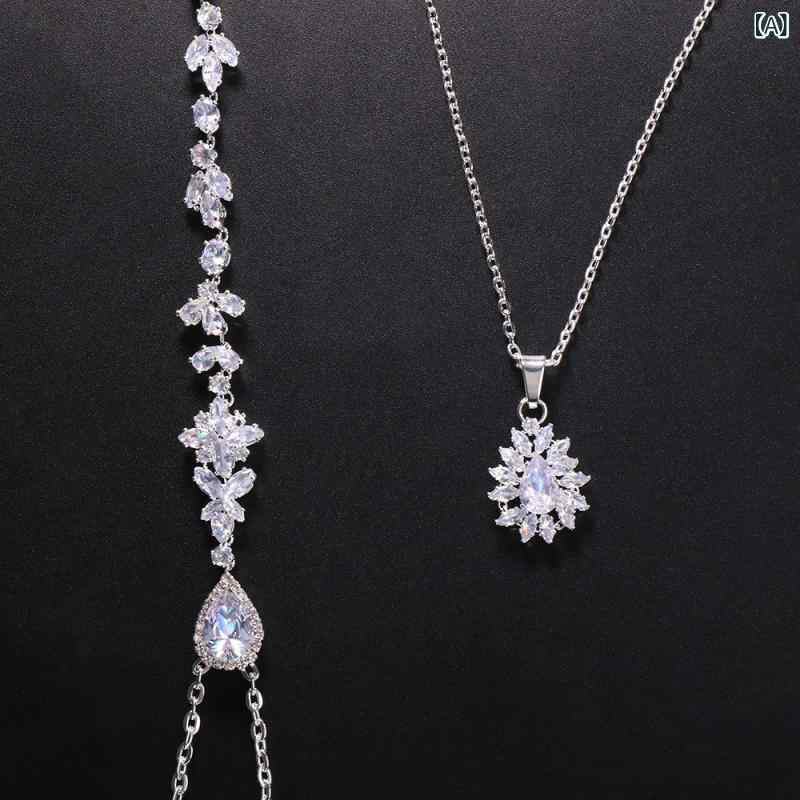 背中チェーン 女性用 ジルコニア 花柄 葉っぱ デザイン シンプル セクシー ボディチェーン 合金 銀色 金色 ローズゴールド 接触冷感 伸縮性 軽量 通勤 デート 結婚式 普段使い