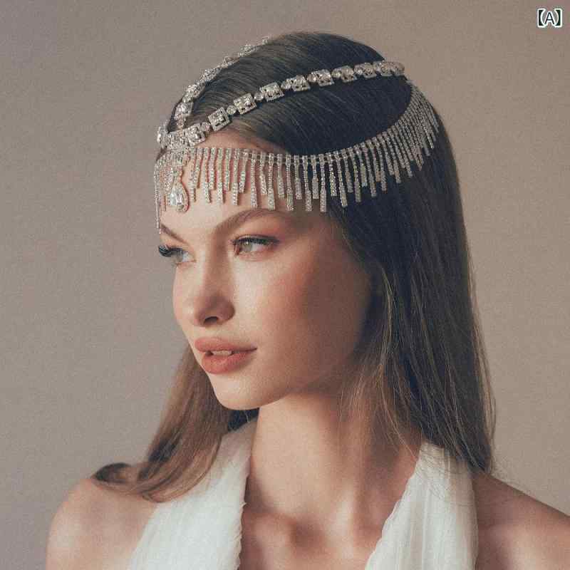 ヘアアクセサリー 女性用 流蘇 ラインストーン 電気メッキ加工 シルバー ゴールド 夏 かわいい 個性的 気質 百搭 軽量 パーティー 普段使い ヘアチェーン 発飾