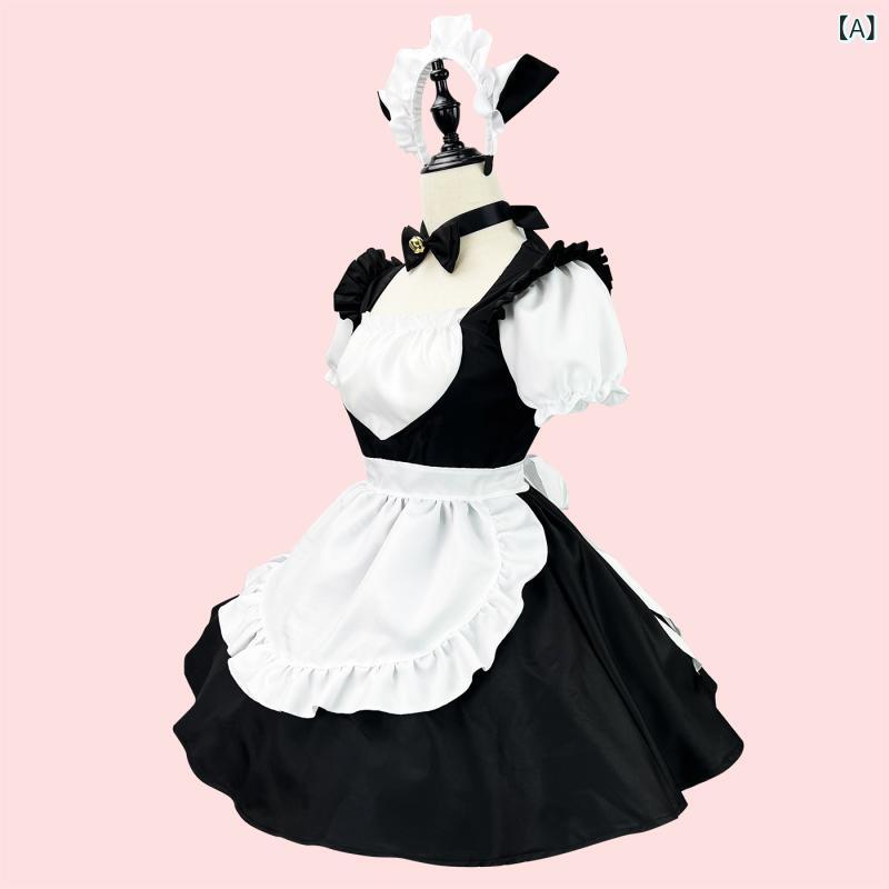 コスプレ衣装 ユニセックス メイド服 女仆装 ロリータ ワンピース ドレス 日系 黒白 かわいい 化繊混紡 ポリエステル100 ブラック ピンク系 甘め 清新 冬 ゲーム アニメ ロールプレイ 制服 コスチューム
