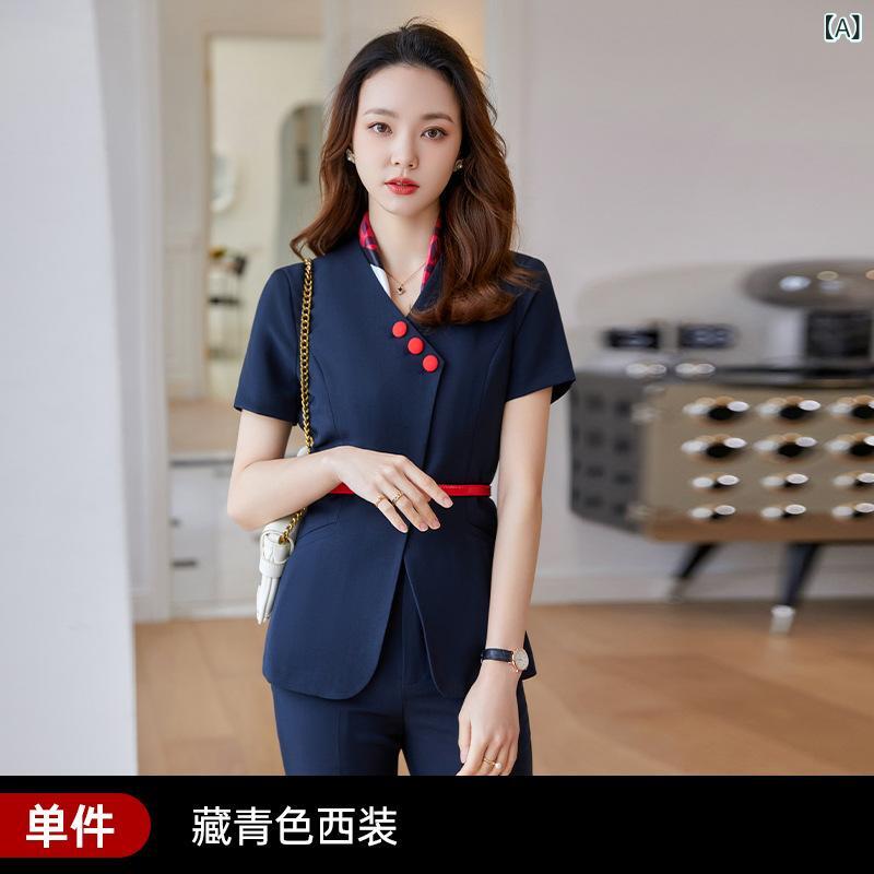 レディース スーツ セット 春夏 通勤 制服 ジャケット スカート パンツ 気質 紺 黒 グレー 切り替え ポリエステル ストレッチ 高温定型 純色 セットアップ ジャケットセット スカートスーツ パンツスーツ ビジネス フォーマル 女性用 職場 ホテル