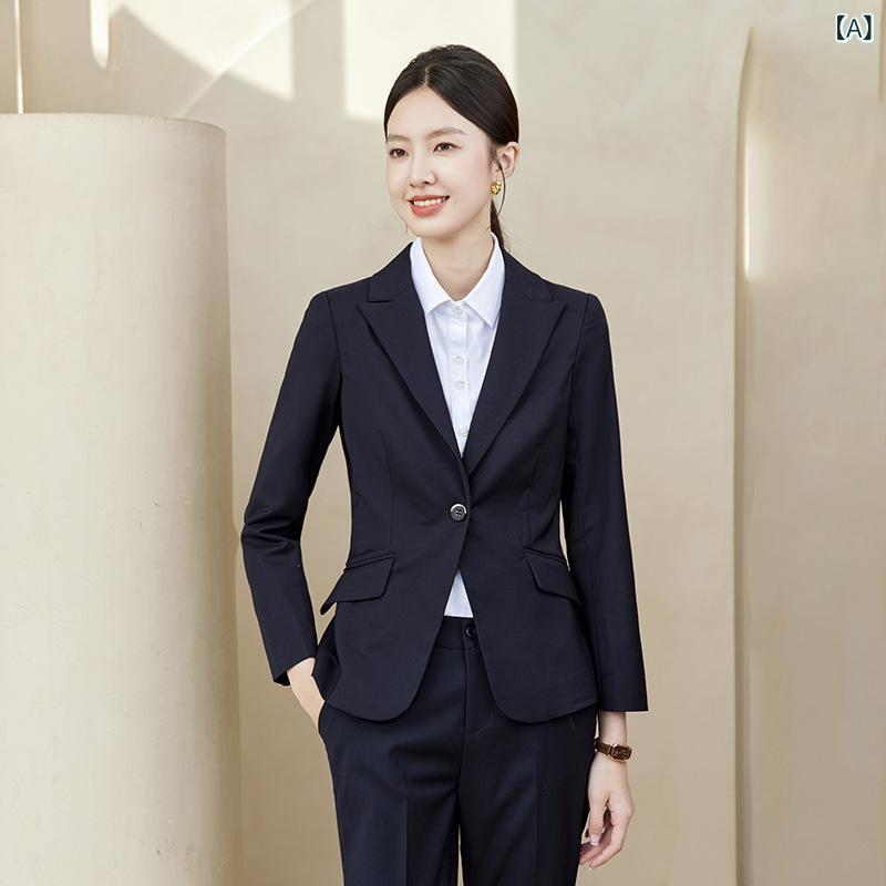 スーツセット メンズ レディース ビジネス 職業服 公?? 面接 正装 ホテル 制服 長袖 長ズボン ポリエステル 粘膠繊維 グレー ネイビー 秋冬 セット シングル ジャケット テーラードパンツ フォーマル 洗練 快適