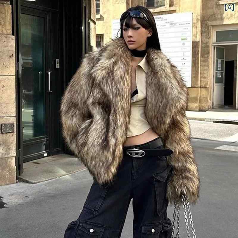 コート 女性用 ミドル丈 翻領 毛皮風 フェイクファー 人造毛皮 毛領 長袖 切り替え 街頭スタイル 欧米風 秋冬 暖か 軽量 環境配慮
