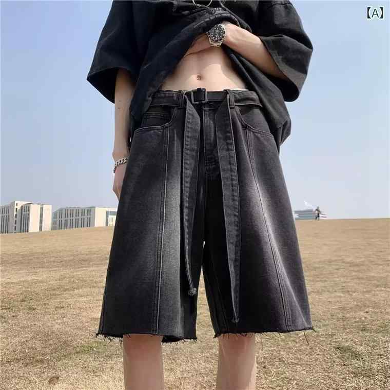 メンズ ショートパンツ 直筒 デニム 牛仔 薄手 水洗加工 ミッドライズ ジップフライ 無弾性 ブラック ブルー 夏 春夏 通勤 普段使い カジュアル ストリート ファッション 原宿 青春 トレンド 青少年 綿素材 軽量 通年