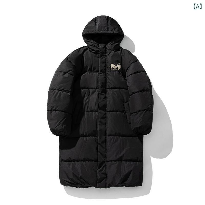 コート メンズ 男性用 ミドル丈 ロングコート 膝下丈 綿服 大衣 冬用 秋冬 防?水 保暖 厚手 ゆったり ワイドシルエット フード付き プルオーバー コットン ポリエステル サイドポケット ストレートヘム ブラック グレー アイボリー ゆったり 防風
