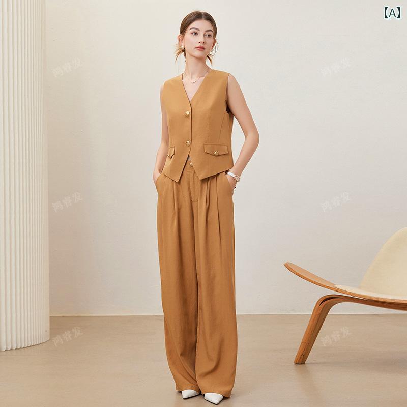 レディース 春夏 セットアップ ノースリーブ より良い トップス 広広としたズボン下 ライ独居室 天絲 麻 混紡 原料品 当たること冷感 うつり変わり ひな形 通い 通い風 精神状態 表現スタイル 愛くるしい 影ぼうし ?色 ベージュ 長ズボン 精神状態 通い 書き割り トップス 広広とした