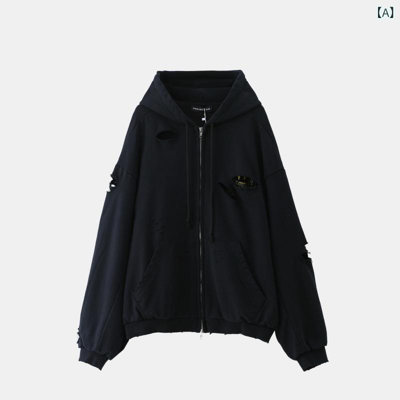 パーカー メンズ 男性用 綿 コットン 春夏 秋冬 切り替え ダブルレイヤー 破れ 破洞 ジップ フード付き 外套 韓国風 ストリート 普段使い 厚手 400g以上 洗いざらし 加工 ビンテージ ダメージ 加工｜naruki 7,735円