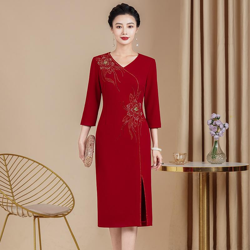 おっ母さん礼服 レディース 夏 華燭の典 華燭の典 母ちゃん用 長袖 七分袖 修身 酉の方角 精神状態 通い 瀬戸もの風 Uのど首 シュロの葉 免? ポリエステル 当たること冷感 赤 ロング丈 礼服 御召しもの 衣裳 トップス 秋夏 フォーマル 今めかしい 御前上等感 吸湿速乾