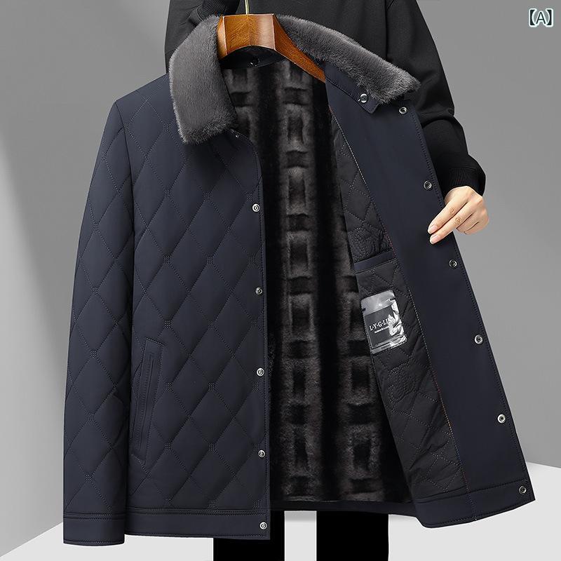 厚地の外套 メンズ 中年 成人男性用 秋冬 商行為 保暖 短か目 立襟 綿服 雑ぜ合わせる 単排名取り草 無地 ナイロン ポリエステル 朦々たる 多隠し 側隠し 直裾 中長丈 免・聞 軽さ 都市 成人男性 普段使い走り 防寒 黒 ?青