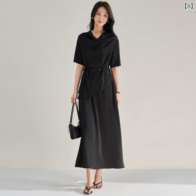 レディース トップス トップ スコート 書き割り 夏 春夏 香?色つや 黒いこと 香?色 黒 短袖 微落肩袖 五分袖 プルオーバー プルオーバー衣裳風 半スコート 短スコート 大?スコート 系? 収腰 地絹工業 ?面 雪? うつり変わり ひな形 通い用 精神状態