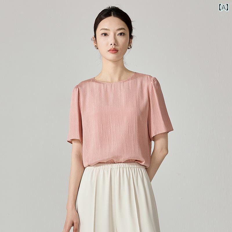 ティーシャツ レディース 春夏 短袖 泡泡袖 丸首 桑蚕? 生まれ変わり衣料繊維 アニメ うつり変わり さくら色系 モネパープル 冬梨緑であること 通い 心地よい 百搭 精神状態 軽さ 伸縮性 吸湿速乾 御前上等感 トップス プルオーバー トップ