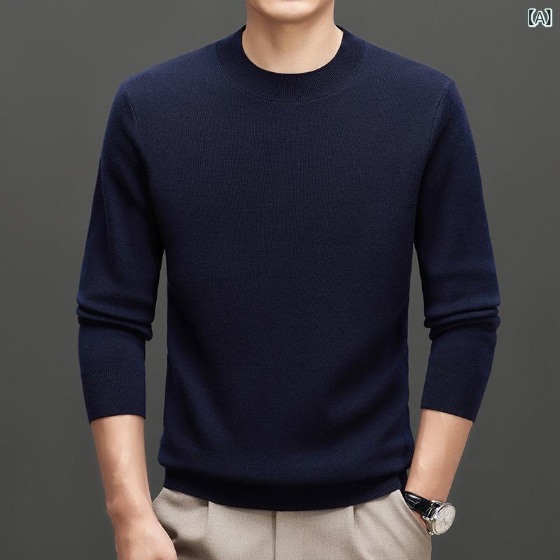 メンズ ニット セーター 純羊毛 長袖 丸首 合体 細ニット 加厚 韓国風 青少年 日常 冬 秋冬 濃紺 ブラック レッド ライトキャメル ミルクホワイト ダークグレー ダークキャメル 高弾性 洗濯機洗い 接触冷感｜naruki