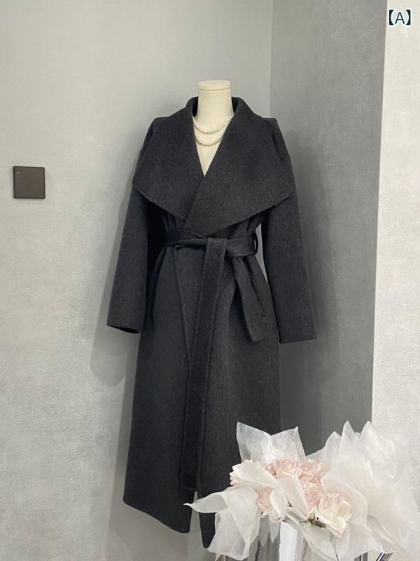 ロング厚地の外套 レディース 秋冬 絨毛 毛・希 ダブル人間の顔 大翻領 ロング丈 ゆったり影ぼうし 三尺帯付き添い人 系紐 長袖 朦々たる 情の籠もった 中厚 無地 隠し 深薄墨色 燕麦色 日韓心地よい 慵?表現スタイル ポリエステル混 免鉄工業 ゆったり広広とした ロ