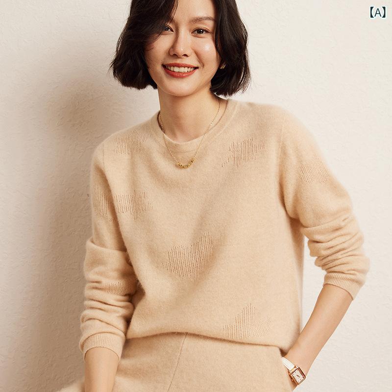 編み物 トップス レディース 秋冬 丸首 長袖 朦々たる 毛糸混 ゆったり影ぼうし 単色 肌付き 打底衫 慵?風 日韓心地よい 青紫白 絹地産業 3D立体 お部屋着 普段使い走り 伸縮性 御前上等感