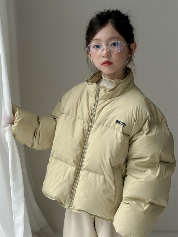 キッズ 羽織 落ちこむ上衣 冬 ちびっ子服 男女兼用 短丈 ロング衣袂 朦々たる 加厚 保暖 白鴨絨 端っこ物 50%超 ナイロン 表地 裏地 延性のある工業 ゆったり ルーズフィット 無地 無帽 杏色 薄墨色 赤 黒 韓国風