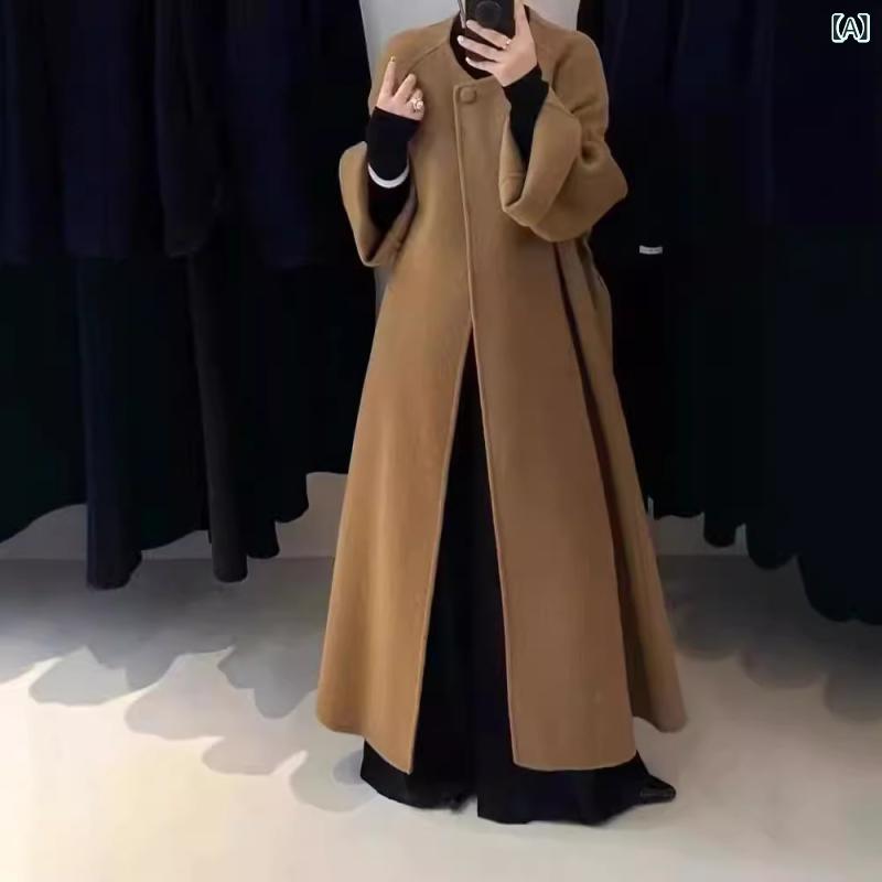 厚地の外套 レディース 秋冬 絨毛 ダブル人間の顔 広広とした影ぼうし ロング丈 ラウンドのど首 酉の方角三尺帯 朦朦たる 通い 精神状態 韓国風 純色 長袖 一名取り草 隠し 否鉄 黄棕 ?香拿? 炭黒