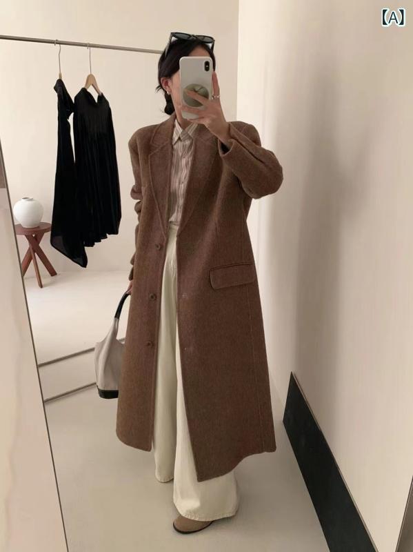 ロング厚地の外套 亭主もち用 絨毛 朦々たる 加長 翻領 長袖 シングル乳ぶさ 隠し ・柑其 米白 精神状態 通い 普段使い走り 免? 生まれ変わり衣料繊維 御前上等感 秋冬