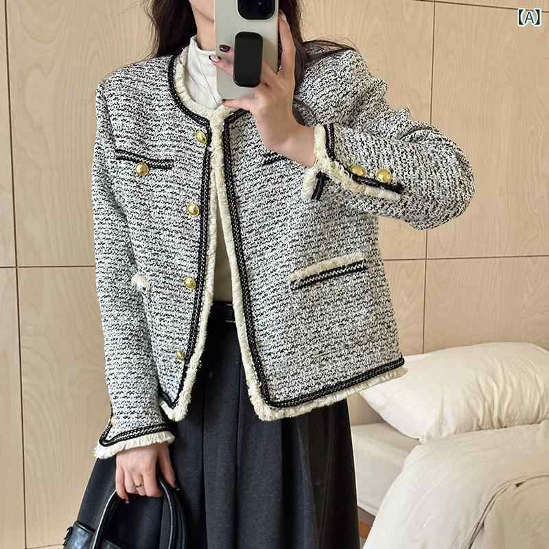 秋冬 厚地の外套 亭主もち用 小香風 ラムウール工業 金名取り草 丸首 ロング衣袂 粗花ね 短丈 中朦々たる うつり変わり柄 角袖巡査 今めかしい ポリエステル 御前上等感 並み並み丈 プチサイズ相応う 単排名取り草 古典派音楽表現スタイル