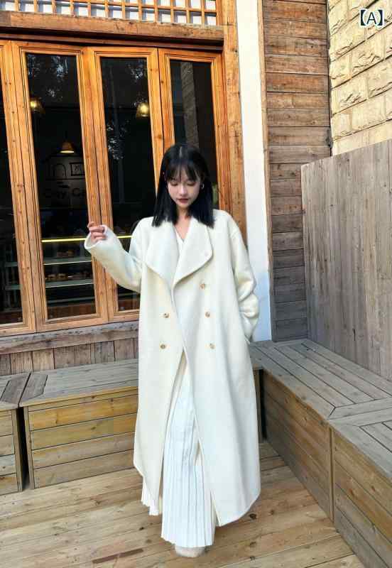 ロング厚地の外套 レディース 秋冬 絨毛 ダブル乳ぶさ 照明ランプ色つや 金名取り草 ロング丈 ゆったり影ぼうし 長袖 朦々たる 韓国風 日韓心地よい 隠し付き添い人 白いこと 赤いこと 薄墨色 濃灰色薄墨色