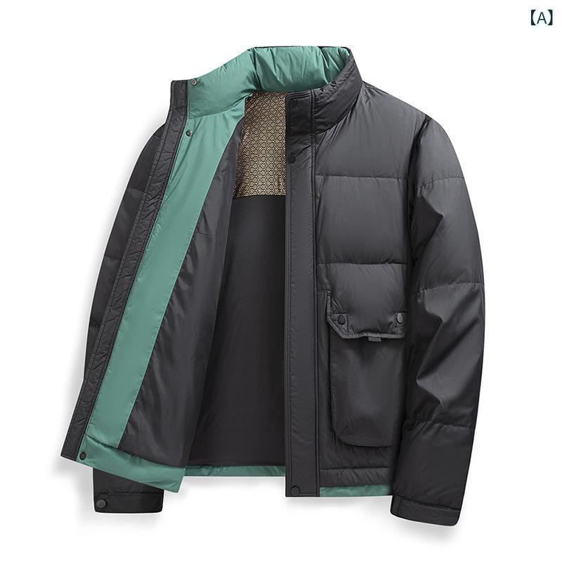 羽?服 メンズ 中兄ちゃん用 向こう見ず 白鴨絨 防風 防撕裂 防ドリフルト 立領 雑ぜ合わせる型 平平凡凡たる丈 純色 黒 赤 冬 秋冬 日常 商行為 成人男性 基本原理 口袋 ひな形 聚?衣料繊維 軽さ 保温 蓬鬆 御前上等感