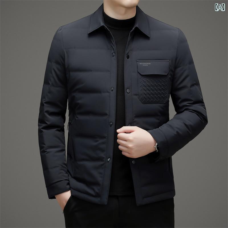 羽?服 メンズ 秋冬 商行為 遊撃手丈 白?? 防寒 保暖 雨合羽 防風 抗寒 雑ぜ合わせる型 翻領 単排扣 純色 都市表現スタイル 日常 中年 ニロン混紡 聚?衣料繊維 軽さ 保温 商行為心地よい 米国海軍 黒いこと 通い 普段使い