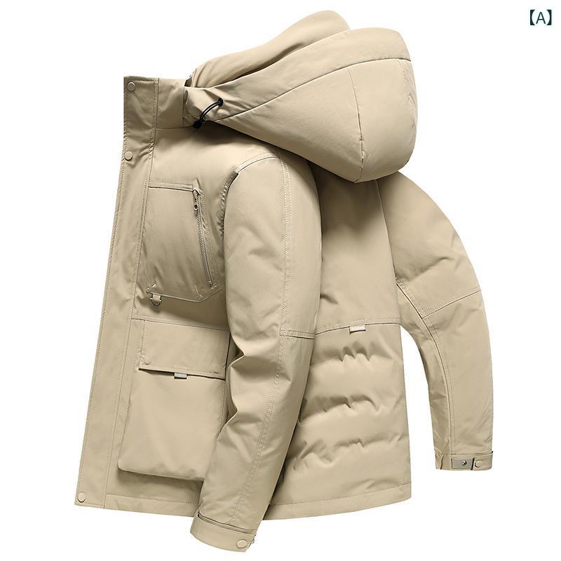 羽?服 メンズ 中長 着脱ボンネット 加厚 白鴨絨 防風 防寒 防綿抜け 保暖 立領 ジップ 雑ぜ合わせる型 都市 商行為 成人男性 中年 日常 朦々たる 純色 杏色 ・柑其色 黒 冬 秋冬 中綿量120-145g 蓬鬆度650 当たること冷感 軽さ 通い 普段使い走り 吸湿速乾 ポ