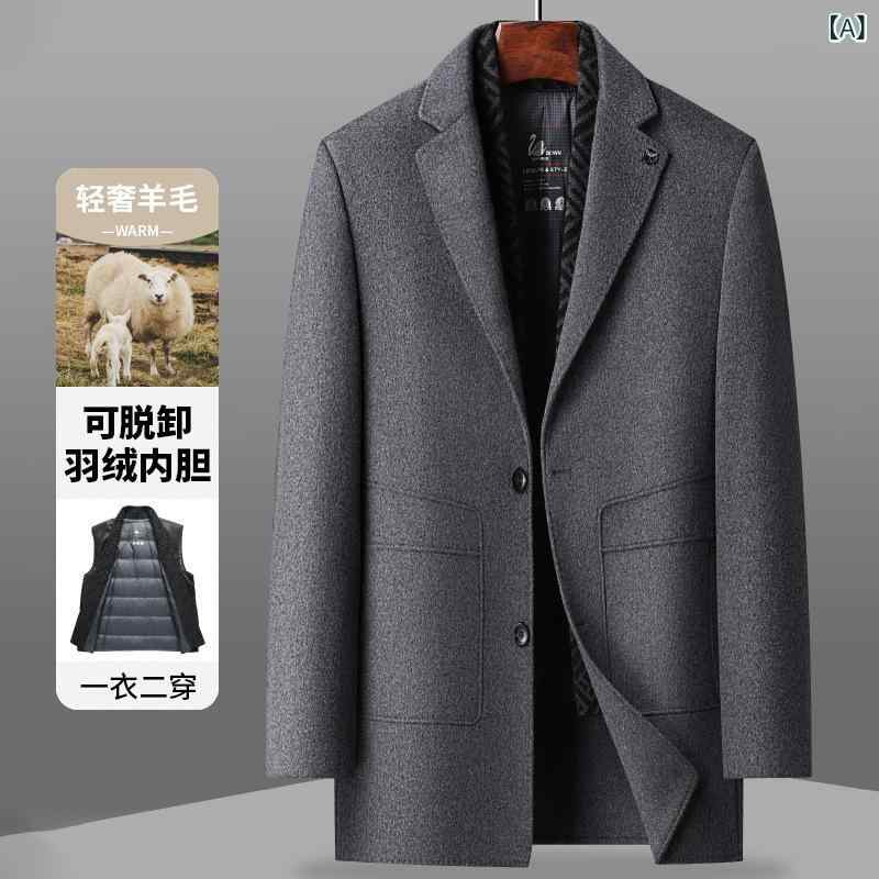 厚地の外套 メンズ 秋冬 中年成人男性用 商行為 絨毛 毛ね 修身 シングル前胸部 西装領 純色 薄墨色 黒いこと 生姜黄色 朦朦たる 編み目 側隠し 直裾 免? 日常使い走り