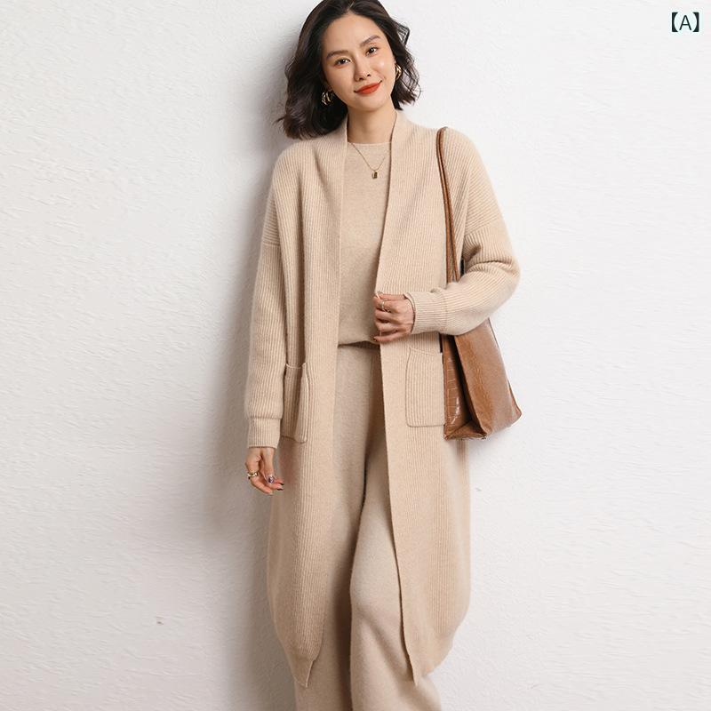 ロングジレー レディース Vのど首 過膝丈 軽さ 無扣 羊?混 絨毛混 人付き合い冷感 広広とした影ぼうし 精神状態 通い用 春 紫 薄墨色系 長袖 中厚 うつり変わりなし 単品 均?