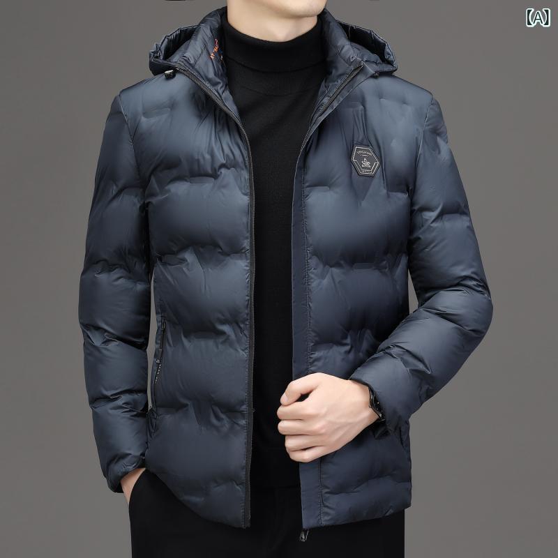 厚地の外套 メンズ ボンネット付き添い人 綿服 冬用 朦々たる 練り合わせる 照明ランプ色合い ジップアップ 片方衣嚢 直下? ロゴタイプ根もと ポリエステル 無地 紺 米国海軍 黒いこと ゆったり 防風 通い 普段使い走り 秋冬
