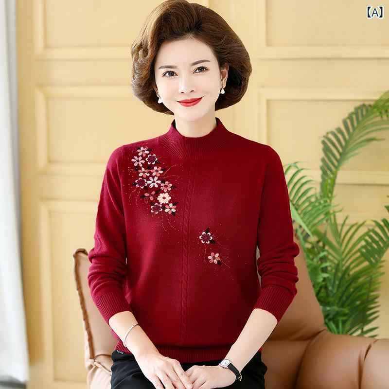 毛衣 真っただ中のど首 お上さん用 秋冬 毛糸 100% 朦々たる 長袖 広広とした影ぼうし うつり変わり 草木柄 花柄 螺紋 肋材 精神状態 通い 仕掛けるはたご屋 セットオン ぶどう酒赤いこと 赤系 マルチ色合い ベージュ系 真っただ中丈 50-65糎 編み物 トップス 肌付き 暖