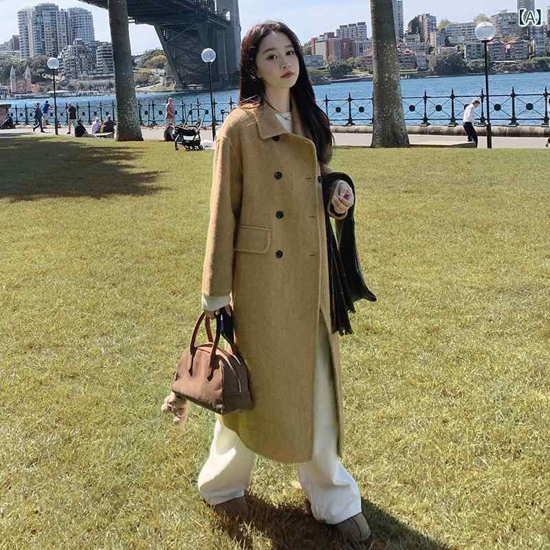 厚地の外套 レディース 秋冬 絨毛 毛・希 ダブル人間の顔 連合王国風 精神状態 通い ゆったり ロング丈 POLO領 長袖 単排名取り草 都市表現スタイル ?? 中厚 緑であること系 薄墨色系 うつり変わり 吸湿速乾 軽さ 伸縮性 御前上等感 普段使い