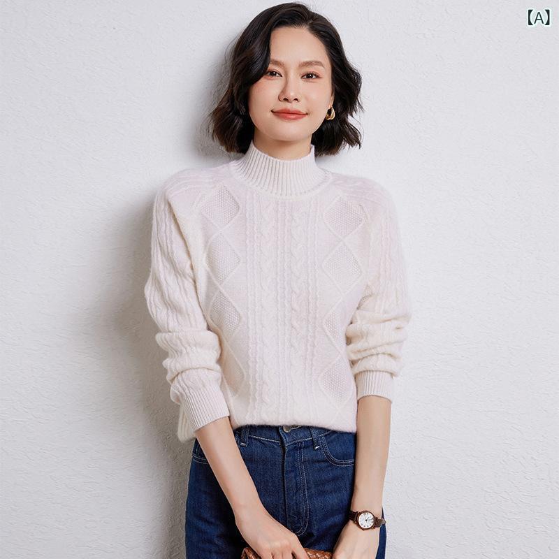 編み物 トップス レディース 秋冬 半高領 有線テレビ編み 朦々たる ゆったり セットインスリーブ 長袖 絨毛 白いこと 本青 本紫 さくら色 黒いこと 日常使い走り 下着類 日韓心地よい 好いたらしい 伸縮性 優しいこと