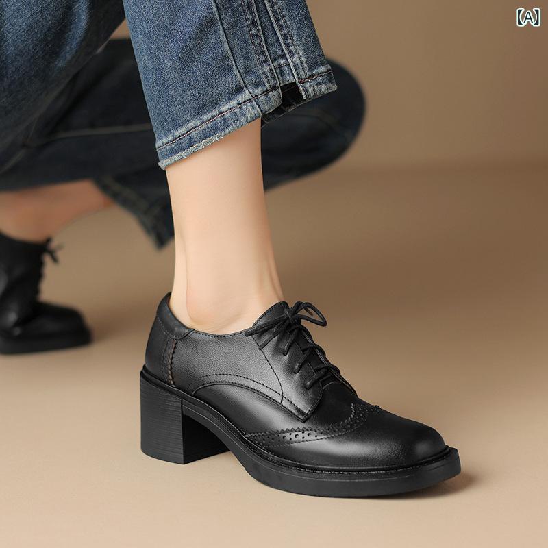 パンプス 女性用 復古 粗ヒール ストラップ 丸トゥ ブラック ブラウン 通年 日常使い 低・悉 前締め 切り替え ステッチ デザイン シングルシューズ 大きいサイズ 伸縮性 軽量 快適 フィット|naruki