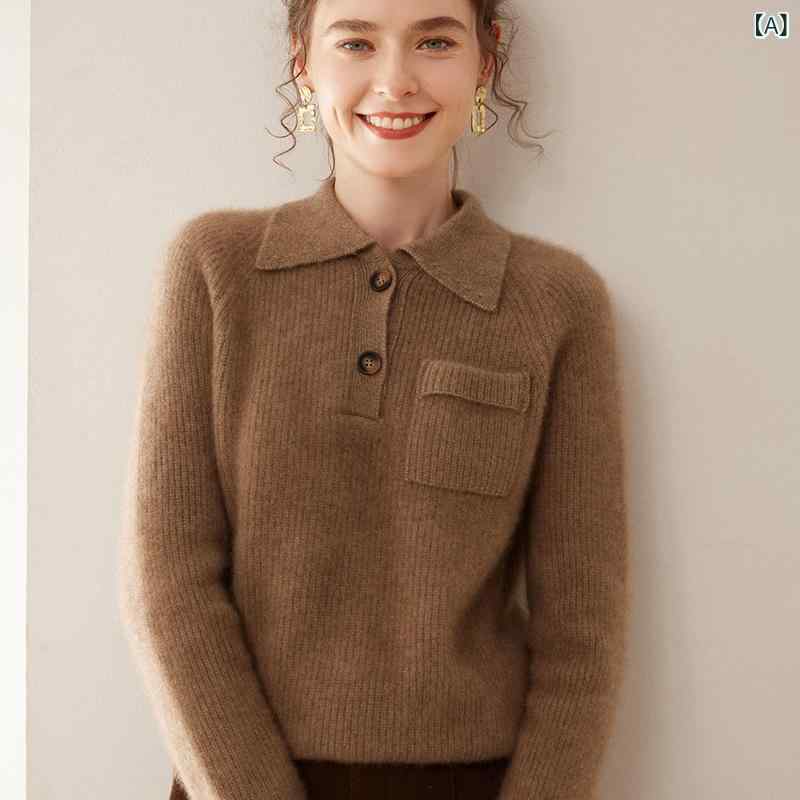 秋冬 毛衣 レディース ポロ襟 羊? ニットセーター 長袖 厚手 セットインスリーブ ワイドシルエット 短丈 切り替え 螺紋 伸縮性 吸湿速乾 紫 ベージュ グレー キャメル 赤 ネイビー 通勤 普段使い 部屋着 秋冬 厚手 暖かみ 高級感 軽量 柔らか｜naruki