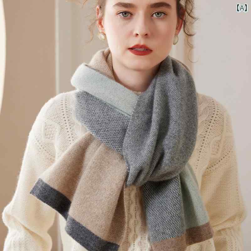 レディース カシミヤ ニット スカーフ 羊? 織り 保暖 加厚 柔らか 首元保護 ミドルロング ライトグリーン キャメル ベージュ 秋 秋冬 シンプル ファッション 通勤 民族風|naruki