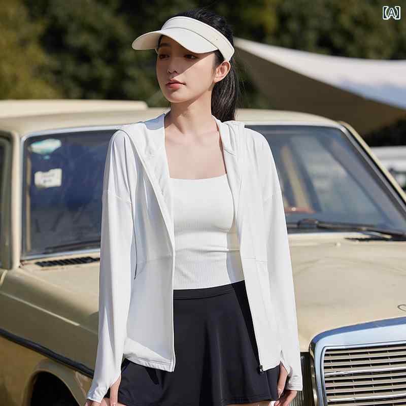 レディース 防晒服 当たること冷感 長袖 ジレー ボンネット付き添い人 軽さ 薄っぺら ポリエステル 粘膠衣料繊維 広々とした影ぼうし 分かりやすい 純色 衣嚢 ファスナー 日韓心地好い 春夏 秋 UPF50+ 白いこと 香?色 薄墨色 緑であること 黒いこと 通い 普段使い走り アウ