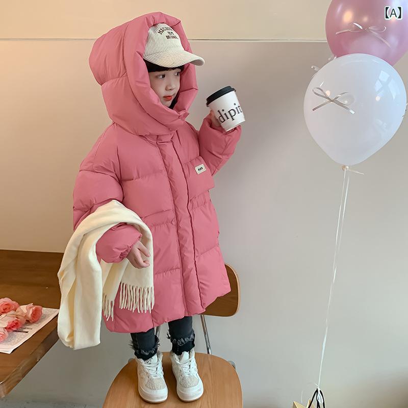 御嬢さん キッズ 落ち込む上衣 冬用 羽?服 中長丈 ボンネット付き添い人 ボンネット ロング衣袂 朦朦たる 加厚 軽さ 薄っぺら 薄っぺら羽?服 白鴨絨 詰め直す 保暖 三防 撥水 防汚 防風 ポリエステル ポリエステル衣料繊維 延性のある 広広とした影ぼうし ルーズフィット 韓国風 韓