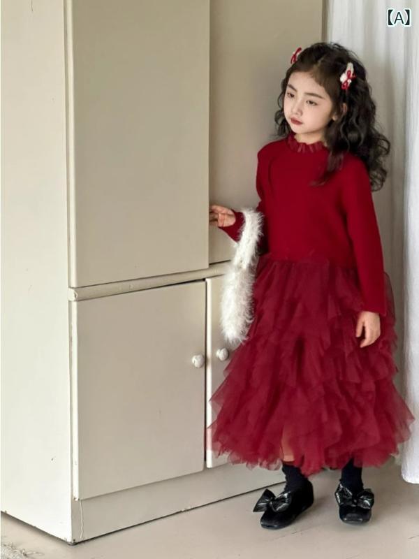 お嬢さん 衣裳 秋冬 中大童 編み物 チュールスカート 赤 姫御前御召しもの ちびっ子 西洋菓子スコート 長袖 綿混 ?? もの柔らか原料品 加? 情の籠もった 通学 普段使い走り 純色 愛くるしい 姫御前 表現スタイル