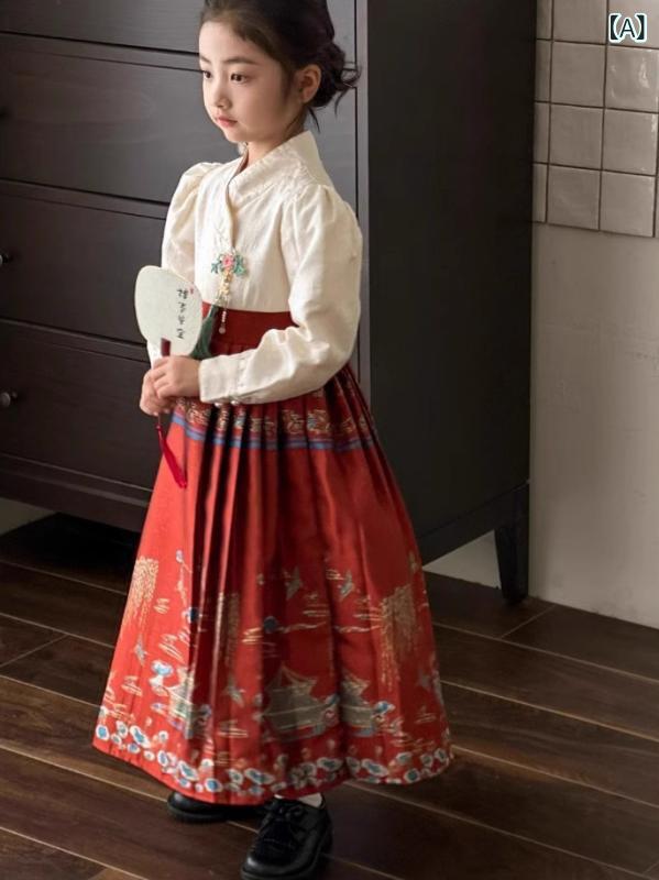 御嬢さん 衣装 キッズ レディース 秋冬 長袖 妃殿下 スコート 馬面スコート 加厚 うつり変わり 綿織物 ポリエステル もの柔らか原料品 純色 赤 愛くるしげ 妃殿下風 生あたたかい 通学 普段使い走り 秋冬 御姉さん 大きめ大きさ